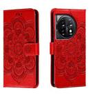 For OnePlus 11 Sun Mandala Embossing Pattern Phone Leather Case(Red) - 1