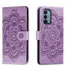 For OnePlus Nord N200 5G Sun Mandala Embossing Pattern Phone Leather Case(Purple) - 1