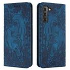 For Samsung Galaxy S21 5G Retro Elephant Embossed Leather Phone Case(Blue) - 1