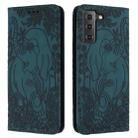 For Samsung Galaxy S21 5G Retro Elephant Embossed Leather Phone Case(Green) - 1