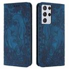 For Samsung Galaxy S21 Ultra 5G Retro Elephant Embossed Leather Phone Case(Blue) - 1