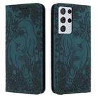 For Samsung Galaxy S21 Ultra 5G Retro Elephant Embossed Leather Phone Case(Green) - 1