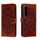 For Sony Xperia 1 IV Sun Mandala Embossing Pattern Phone Leather Case(Brown) - 1