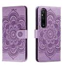 For Sony Xperia 1 V Sun Mandala Embossing Pattern Phone Leather Case(Purple) - 1