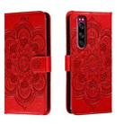 For Sony Xperia 5 Sun Mandala Embossing Pattern Phone Leather Case(Red) - 1