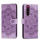 For Sony Xperia 5 Sun Mandala Embossing Pattern Phone Leather Case(Purple) - 1