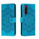 For Sony Xperia 5 Sun Mandala Embossing Pattern Phone Leather Case(Blue) - 1