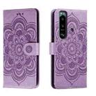 For Sony Xperia 5 III Sun Mandala Embossing Pattern Phone Leather Case(Purple) - 1