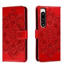 For Sony Xperia 5 IV Sun Mandala Embossing Pattern Phone Leather Case(Red) - 1