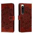 For Sony Xperia 5 IV Sun Mandala Embossing Pattern Phone Leather Case(Brown) - 1