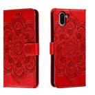 For Sharp Aquos R2 Sun Mandala Embossing Pattern Phone Leather Case(Red) - 1