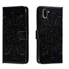 For Sharp Aquos R2 Sun Mandala Embossing Pattern Phone Leather Case(Black) - 1