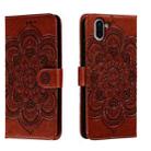 For Sharp Aquos R2 Sun Mandala Embossing Pattern Phone Leather Case(Brown) - 1