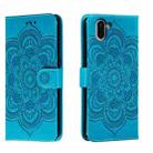 For Sharp Aquos R2 Sun Mandala Embossing Pattern Phone Leather Case(Blue) - 1