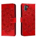 For Sharp Aquos R3 Sun Mandala Embossing Pattern Phone Leather Case(Red) - 1