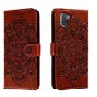 For Sharp Aquos R3 Sun Mandala Embossing Pattern Phone Leather Case(Brown) - 1