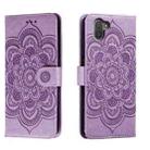 For Sharp Aquos R3 Sun Mandala Embossing Pattern Phone Leather Case(Purple) - 1