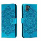 For Sharp Aquos R3 Sun Mandala Embossing Pattern Phone Leather Case(Blue) - 1