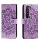 For Sharp Aquos R5G Sun Mandala Embossing Pattern Phone Leather Case(Purple) - 1