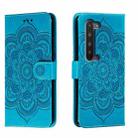 For Sharp Aquos R5G Sun Mandala Embossing Pattern Phone Leather Case(Blue) - 1