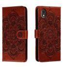 For Sharp Aquos Sense2 Sun Mandala Embossing Pattern Phone Leather Case(Brown) - 1