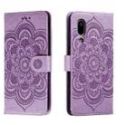 For Sharp Aquos Sense3 Sun Mandala Embossing Pattern Phone Leather Case(Purple) - 1