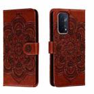 For OPPO A54 5G Sun Mandala Embossing Pattern Phone Leather Case(Brown) - 1