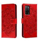 For OPPO A55 5G Sun Mandala Embossing Pattern Phone Leather Case(Red) - 1