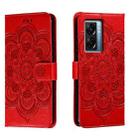 For OPPO A57 5G Sun Mandala Embossing Pattern Phone Leather Case(Red) - 1