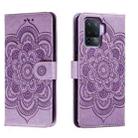 For OPPO A94 4G Sun Mandala Embossing Pattern Phone Leather Case(Purple) - 1