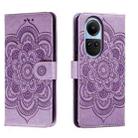 For OPPO Reno10 5G Global Sun Mandala Embossing Pattern Phone Leather Case(Purple) - 1