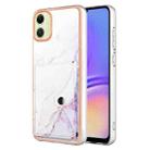 For Samsung Galaxy A05 Marble Pattern IMD Card Slot Phone Case(White Purple) - 1