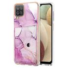 For Samsung Galaxy A12 Marble Pattern IMD Card Slot Phone Case(Pink Purple Gold) - 1