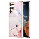 For Samsung Galaxy S22 Ultra 5G Marble Pattern IMD Card Slot Phone Case(Rose Gold) - 1
