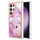 For Samsung Galaxy S23 Ultra 5G Marble Pattern IMD Card Slot Phone Case(Pink Purple Gold) - 1