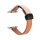 For Apple Watch SE 2023 44mm Slim Magnetic Buckle Genuine Leather Watch Band(Plain Orange Apricot) - 1