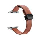 For Apple Watch SE 2023 44mm Slim Magnetic Buckle Genuine Leather Watch Band(Plain Brown) - 1