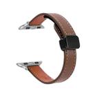 For Apple Watch SE 2023 44mm Slim Magnetic Buckle Genuine Leather Watch Band(Plain Coffee) - 1