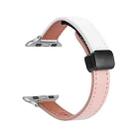 For Apple Watch SE 2023 44mm Slim Magnetic Buckle Genuine Leather Watch Band(Plain Beige Pink) - 1