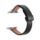 For Apple Watch SE 2023 44mm Slim Magnetic Buckle Genuine Leather Watch Band(Plain Black) - 1