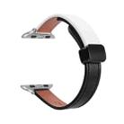 For Apple Watch SE 2023 44mm Slim Magnetic Buckle Genuine Leather Watch Band(Plain Black Beige) - 1