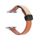 For Apple Watch SE 2023 44mm Slim Magnetic Buckle Genuine Leather Watch Band(Litchi Orange Apricot) - 1