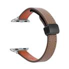 For Apple Watch SE 2023 44mm Slim Magnetic Buckle Genuine Leather Watch Band(Litchi Coffee) - 1