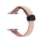 For Apple Watch SE 2023 44mm Slim Magnetic Buckle Genuine Leather Watch Band(Litchi Pink) - 1