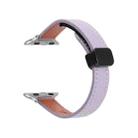 For Apple Watch SE 2023 44mm Slim Magnetic Buckle Genuine Leather Watch Band(Litchi Lavender) - 1