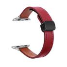 For Apple Watch Ultra 2 49mm Slim Magnetic Buckle Genuine Leather Watch Band(Plain Wine Red) - 1