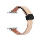 For Apple Watch Series 9 45mm Slim Magnetic Buckle Genuine Leather Watch Band(Litchi Apricot) - 1