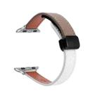 For Apple Watch Series 9 45mm Slim Magnetic Buckle Genuine Leather Watch Band(Litchi Beige Coffee) - 1