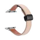 For Apple Watch Series 8 41mm Slim Magnetic Buckle Genuine Leather Watch Band(Plain Apricot) - 1