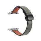 For Apple Watch 38mm Slim Magnetic Buckle Genuine Leather Watch Band(Plain Avocado Green) - 1